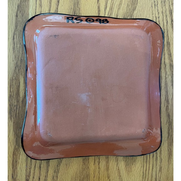 90s ROB SANDERS POTTERY Square Plate Abstract Native w/ Necklace 8" - Picture 3 of 6